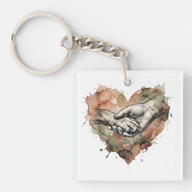 Llavero Dog Lover Human Animal Bond Watercolor Heart (Frente)