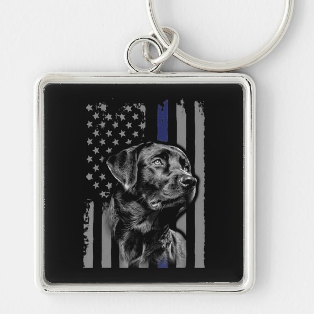 Llavero Dog Lover | Línea delgada de la bandera norteameri (Frente)