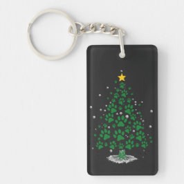 Llavero Dog Lover Paw Print Christmas Tree
