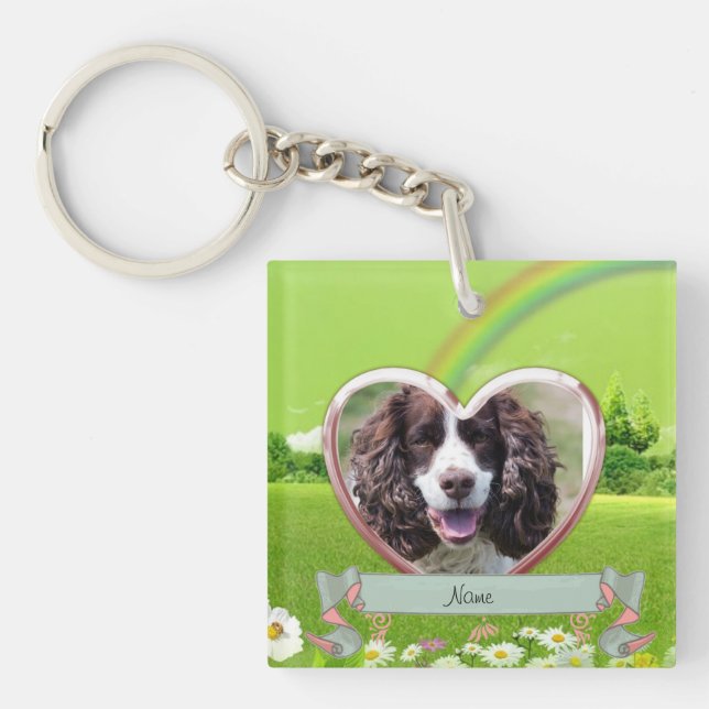 Llavero Dog Memorial Gift Field Daisies Personalizado (Frente)
