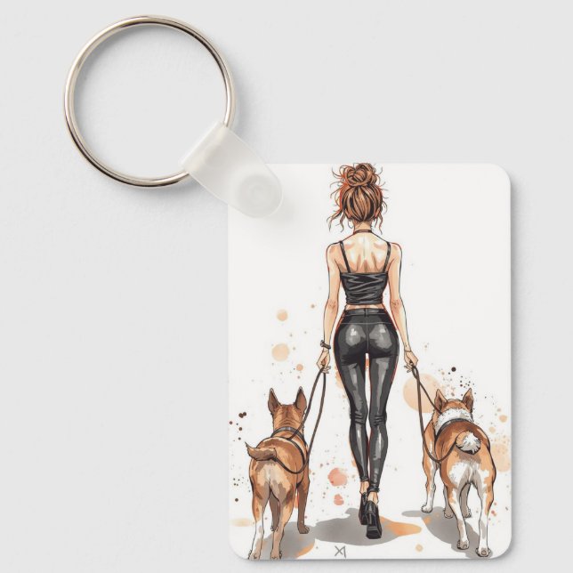Llavero Dog Mom Keychain | Stylish Dog Walker Girl Boss (Anverso)
