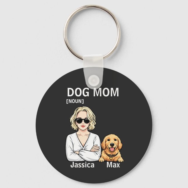 Llavero Dog Mom Portrait With Golden Retriever Art (Anverso)