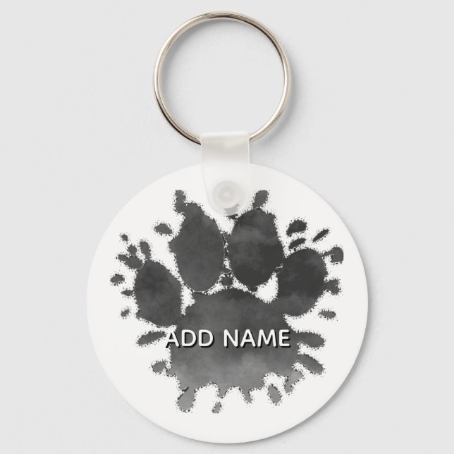 Llavero Dog Paw Print Watercolor Canine Paw Custom Name (Anverso)