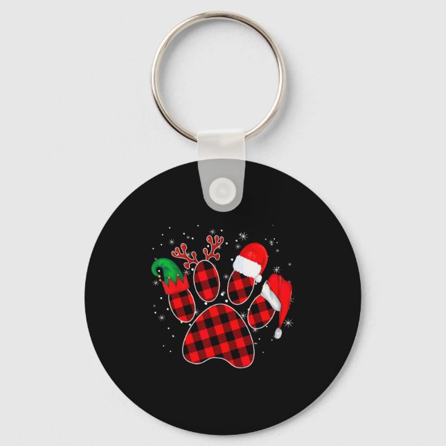 Llavero Dog Paws Christmas Buffalo Plaid Paw Santa Elf Rei (Anverso)