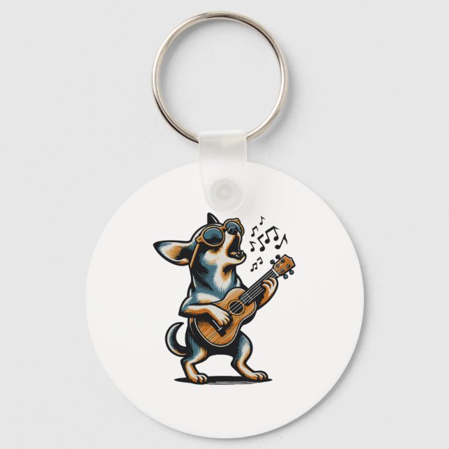 Llavero Dog Playing Guitar Singing Chihuahua Funny Dog Mar (Anverso)
