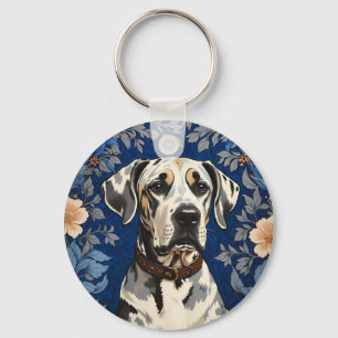 Llavero Dogo Alemán elegante inspirado en William Morris
