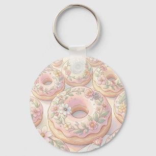 Llavero Donas rosadas florales ilustración pastel
