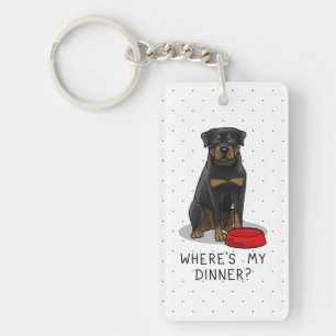 Llavero ¿Dónde está mi cena? Rottweiler con plato de perro