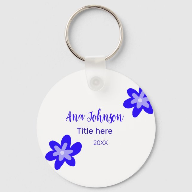 Llavero Doodle de flores azules titulo año 20XX profesión (Anverso)