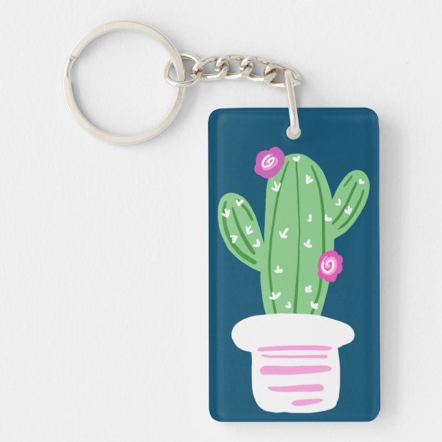 Llavero Doodle floreciente rosado el | del cactus (Frente)