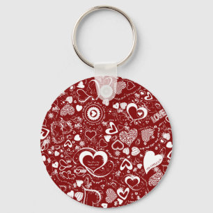 Llavero Doodles de amor de corazón cadena roja