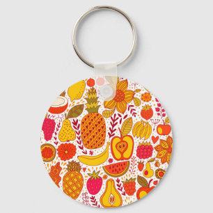 Llavero Doodles de frutas: Patrón de cosecha de verano.