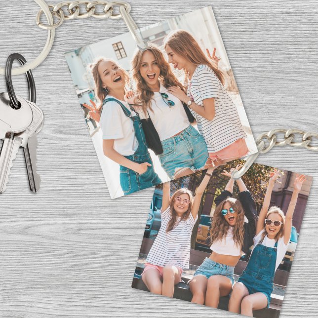 Llavero Dos amigos de doble cara fotográfica (Two Photo Double Sided Friends Keychain)