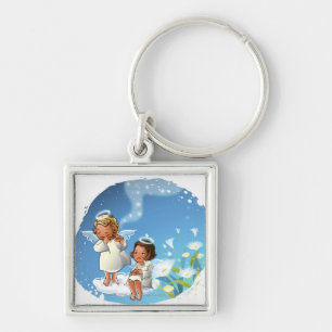 Llavero Dos ángeles que se sientan en las nubes