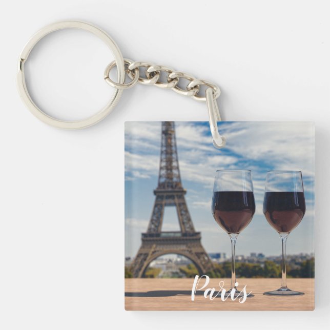 Llavero Dos copas de vino con Torre Eiffel (Frente)