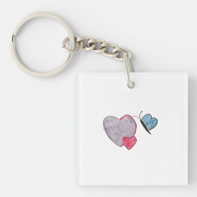 Llavero Dos corazones con mariposa (Frente)