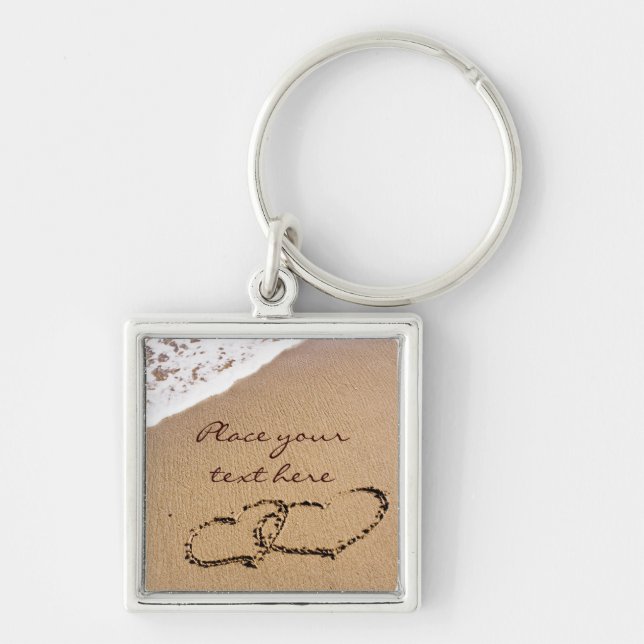 Llavero Dos Corazones En La Arena (Frente)