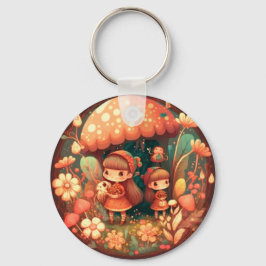 Llavero Dos elefantes lindos bajo hongos