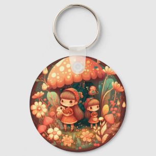 Llavero Dos elefantes lindos bajo hongos