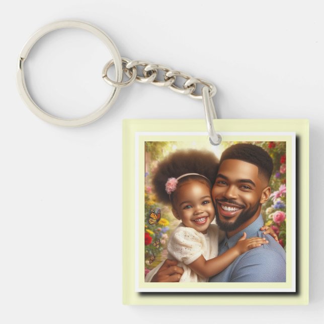 Llavero Dos fotos personalizadas en marco amarillo (Frente)