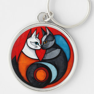 Llavero Dos gatos en diseño circular vibrante