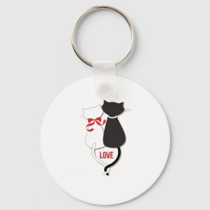 Llavero Dos gatos enamorados, rojos, negros, corazones