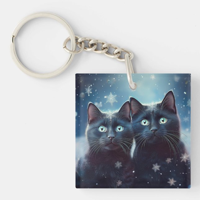 Llavero Dos gatos negros que se nivelan (Frente)