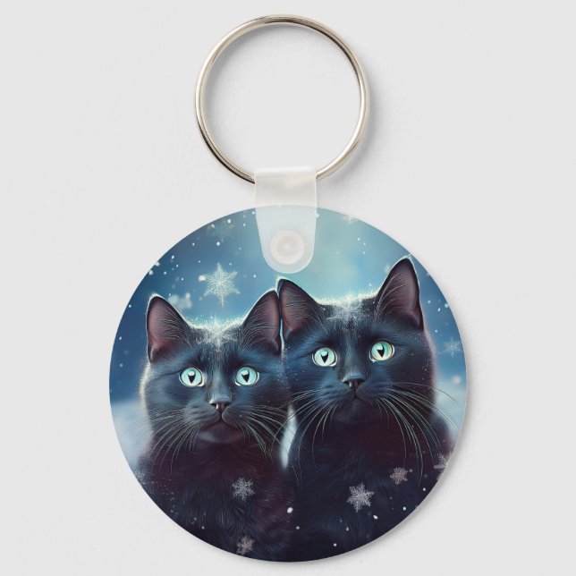 Llavero Dos gatos negros que se nivelan (Anverso)