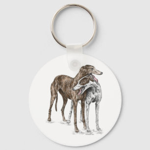 Llavero Dos Greyhound Friends Dog Art