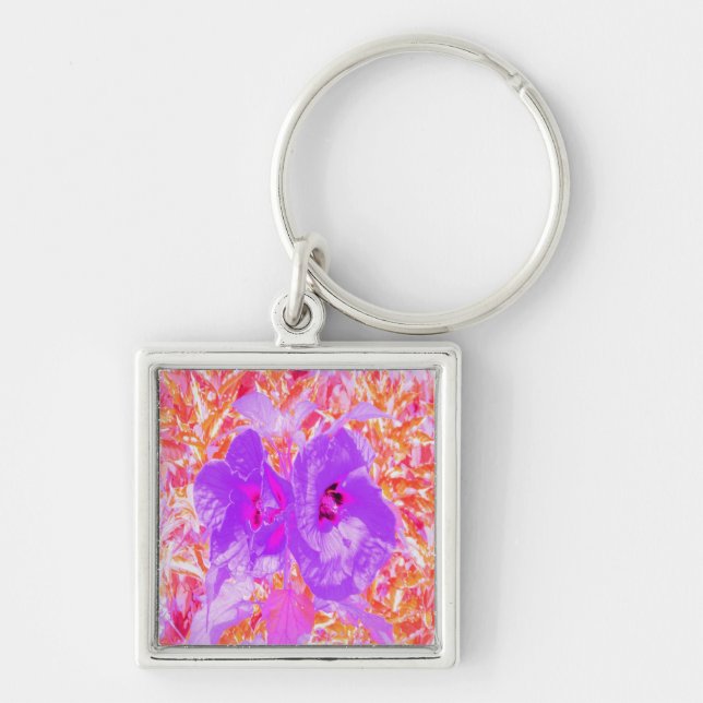 Llavero Dos hibiscus loco de ciruela morada y caliente en  (Frente)