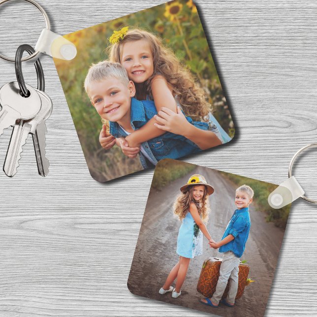 Llavero Dos niños personalizados de doble cara dos fotos (Custom Double Sided Kids Two Photo keychain)