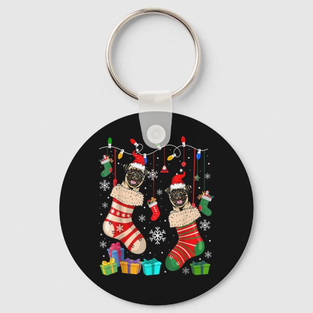 Llavero Dos Perros De Santa Pug En Navidades Socks Perro O (Anverso)