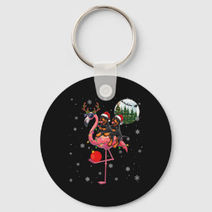 Llavero Dos rottweilers navideños montando reno flamenco
