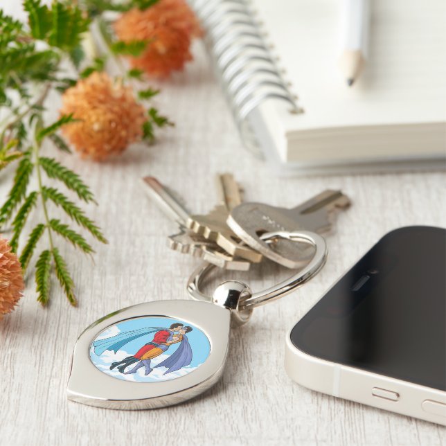 Llavero Dos superhéroes de SlipperyJoe besando al carro vo (Lateral)