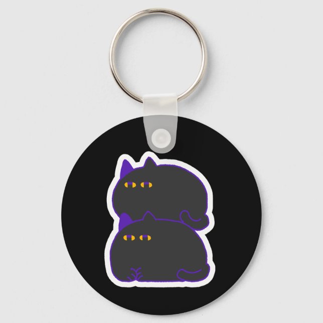 Llavero Double Chonky Black Cat Keychain (Anverso)