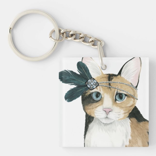 Llavero Downton Cat | Bejeweling con plumas (Frente)