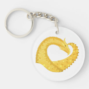 Llavero Dragón amarillo del corazón en blanco