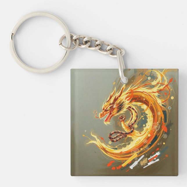 Llavero Dragón Amarillo Dorado (Frente)