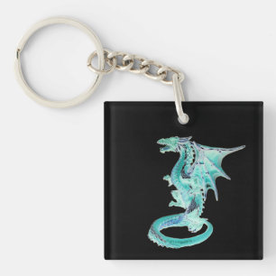 Llavero Dragón Azul Celeste Personalizable Dorso Negro Mís