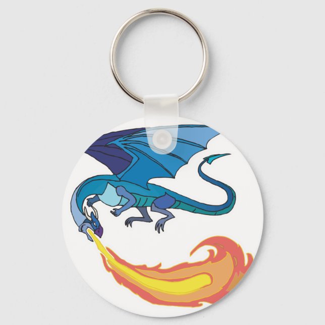 Llavero dragón azul echando fuego (Anverso)