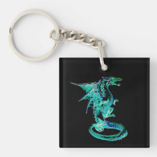 Llavero Dragón Azul Mar Océano Fantasía Criatura Mítica