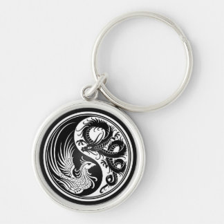 Llavero Dragón blanco y negro Phoenix Yin Yang