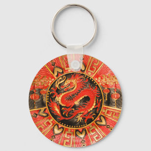 Llavero Dragón chino tradicional de oro rojo