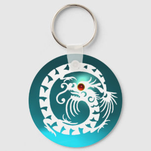 Llavero DRAGÓN DE APERITIVO, rubí blanco, rojo, aguamarina