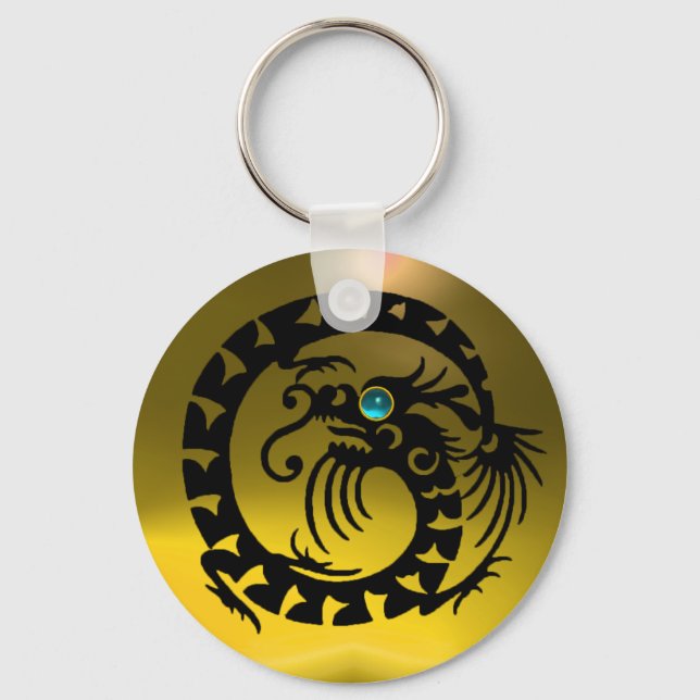 Llavero DRAGÓN DE APERTURA, negro, azul acuamarina, topaci (Anverso)