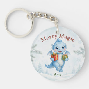 Llavero Dragón de bebé de magia azul personalizado Navidad