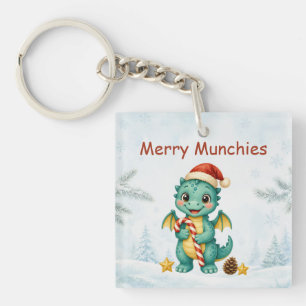 Llavero Dragón de Caramelo de Navidad Azul Turquesa Merry