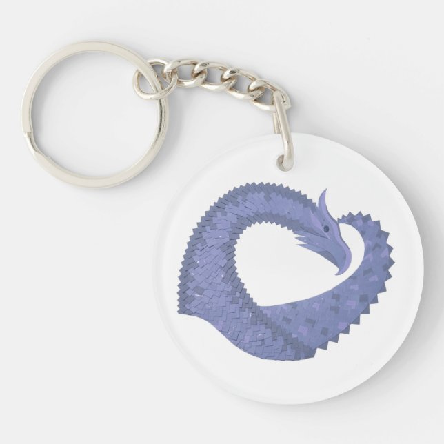 Llavero Dragón de corazón azul-gris sobre blanco (Frente)