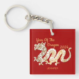 Llavero Dragón de Mandala 2024 Rojo de Año Nuevo chino
