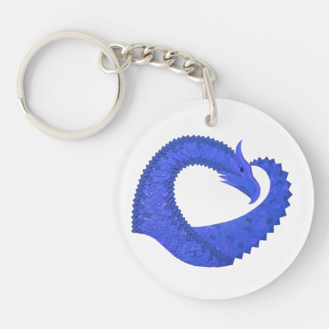 Llavero Dragón del corazón azul sobre blanco (Frente)